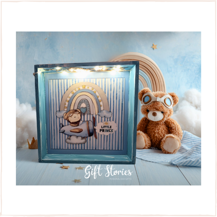 Ξύλινο Φωτιζόμενο Κάδρο Γαλάζιο Αεροπλάνο